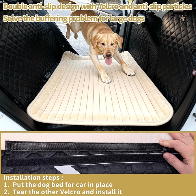 Backseat Dog Bed for Car Back Seat, Dog Mat for Car Backseat Pet Bed Mat, Non-Slip Travel Pet Mat, Fit for Backseat Extenders and Trucks Suvs (Beige, 27.5x55 Inch)