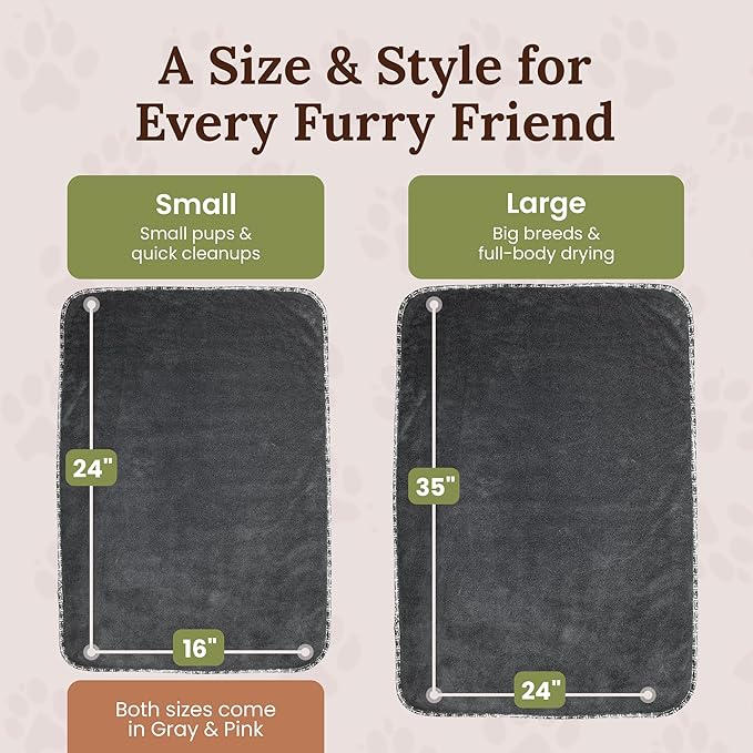 Dog Drying Towel for Dogs – Extra Large 24" x 35" Microfiber Dog Bath Towel, 1200 GSM Twisted Loop, Ultra Absorbent, Edgeless, Quick Dry for Bath, Beach & Travel, Gray