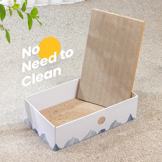 Conlun Cat Scratcher Box with Heavy-Duty Double-Sided Cardboard Pad, Cardboard Lounger, Interactive Hole Design, Cat Bed for Indoor Cats, White, Large