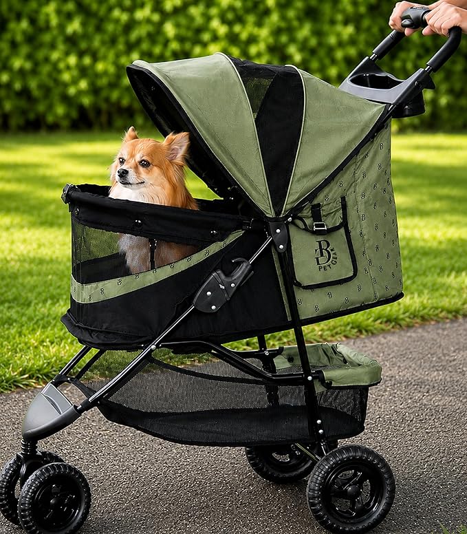 Pet Gear No-Zip Special Edition 3 Wheel Pet Stroller for Cats/Dogs, Zipperless Entry, Easy One-Hand Fold, Removable Liner, Cup Holder, Spring Meadow
