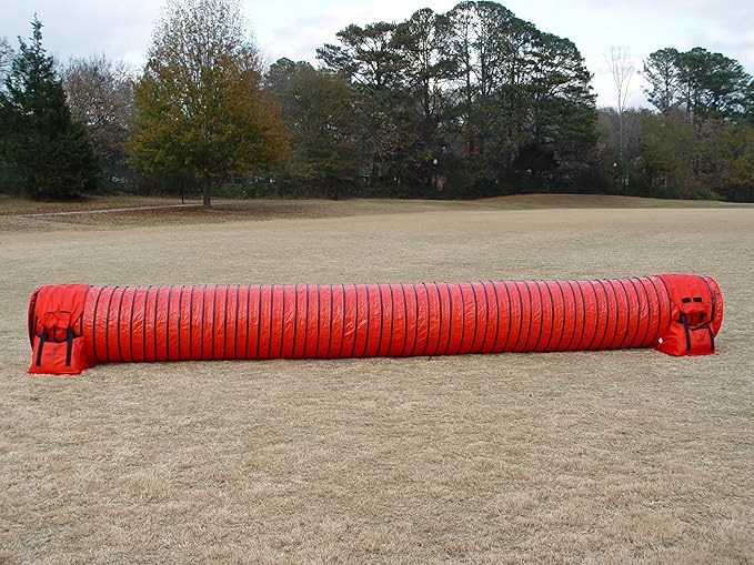 20' Heavy Duty Dog Agility Tunnel with 2 Sets of Tiedown System, Competition & Training, Multiple Colors, 2 Lengths (Red)