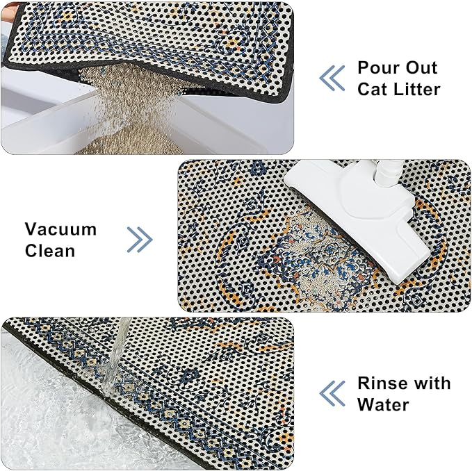 Cat Litter Mat 15"x24" Double Layer Waterproof Litter Box Mat Washable Litter Trapping Mat