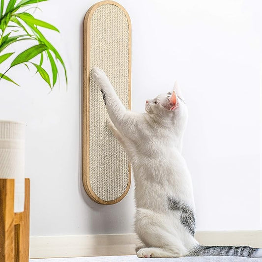 7 Ruby Road Indoor Cat Wall Scratcher — Multidirectional Sisal Scratch Pad & Board for Furniture Protection, Space-Saving Wall or Floor Use, Solid Rubberwood, All Breeds (Cream)