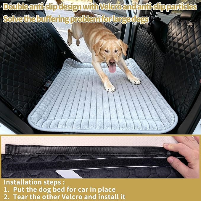 Backseat Dog Bed for Car Back Seat, Dog Mat for Car Backseat Pet Bed Mat, Non-Slip Travel Pet Mat, Fit for Backseat Extenders and Trucks Suvs (Grey, 27.5x55 Inch)