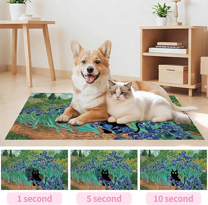 Black Cat Pet Feeding Mat, Absorbent Dog/Cat Food Mat for Food and Water Bowl, Non-Slip Quick Dry Pet Placemat Floor Protector for Messy Drinkers(12 x 20 in)