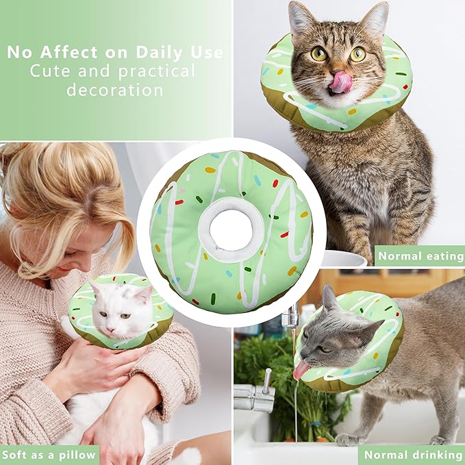 Seyezo Cat Cone Collar Soft, Adjustable Cat Recovery Collar Kitten Cones to Stop Licking, Cute Donut E Collar After Surgery, Cats Neck Pillow Cone Elizabethan Cones of Shame (Waterproof Green, Small)