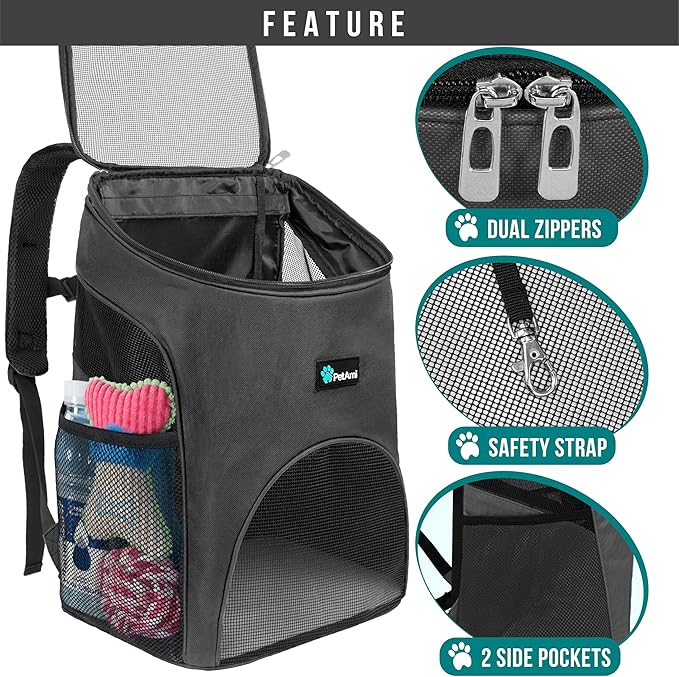 PetAmi Cat Backpack Carrier, Airline Approved Pet Carrier Backpack for Small Dogs and Large Cats, Soft Sided Collapsible Ventilated with Sherpa Bed for Hiking Travel, Max 18 lbs, Gray