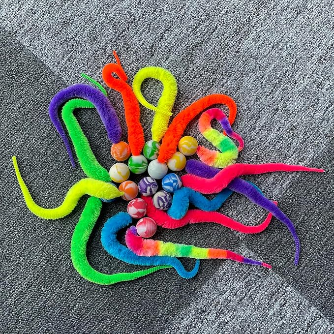 AcceLeah Interactive Cat Elastic Ball - Fur-Rich Rainbow Elastic Ball Cat Toy (14 Pcs)