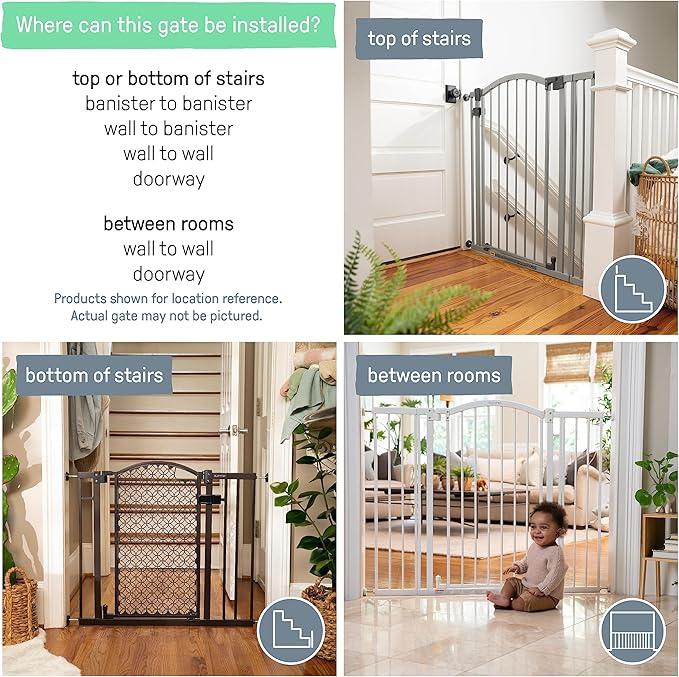 Ingenuity Multi-Use Decorative Extra Tall Walk-Thru Baby Gate, Fits Openings 28.5-48 Inch (Pack of 1), Black Metal, for Doorways and Stairways, 36' Tall Baby and Pet Gate, Black, One Size