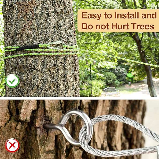 XiaZ Dog Tie Out Cable for Camping, 100FT Portable Overhead Trolley System for Dogs up to 300lbs，Dog Lead for Yard, Camping, Parks, Outdoor Events,5 min Set-up, Green