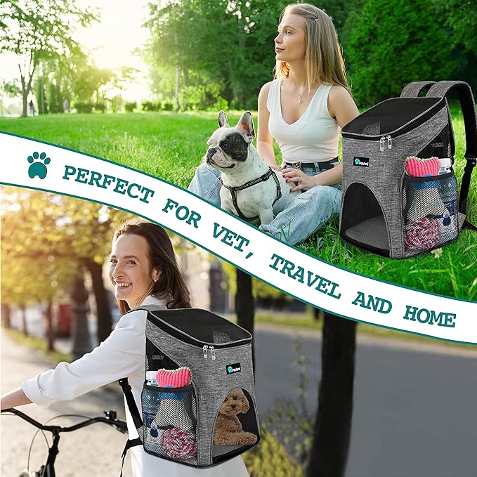PetAmi Cat Backpack Carrier, Airline Approved Pet Carrier Backpack for Small Dogs and Large Cats, Soft Sided Collapsible Ventilated with Sherpa Bed for Hiking Travel, Max 18 lbs, Heather Gray