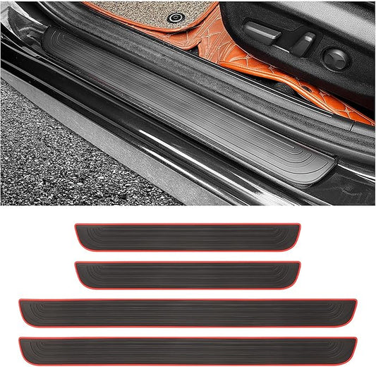 4PCS Car Door Sill Protector,Anti-Scratch Rubber Car Door Protector Edge Guards for Door Steps,Universal Waterproof Door Threshold Strips Exterior Accessories for Car Truck SU (Black+Red, Width 1.96")