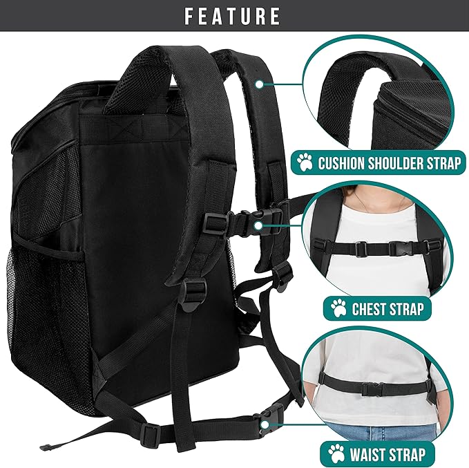 PetAmi Cat Backpack Carrier, Airline Approved Pet Carrier Backpack for Small Dogs and Large Cats, Soft Sided Collapsible Ventilated with Sherpa Bed for Hiking Travel, Max 18 lbs, Black