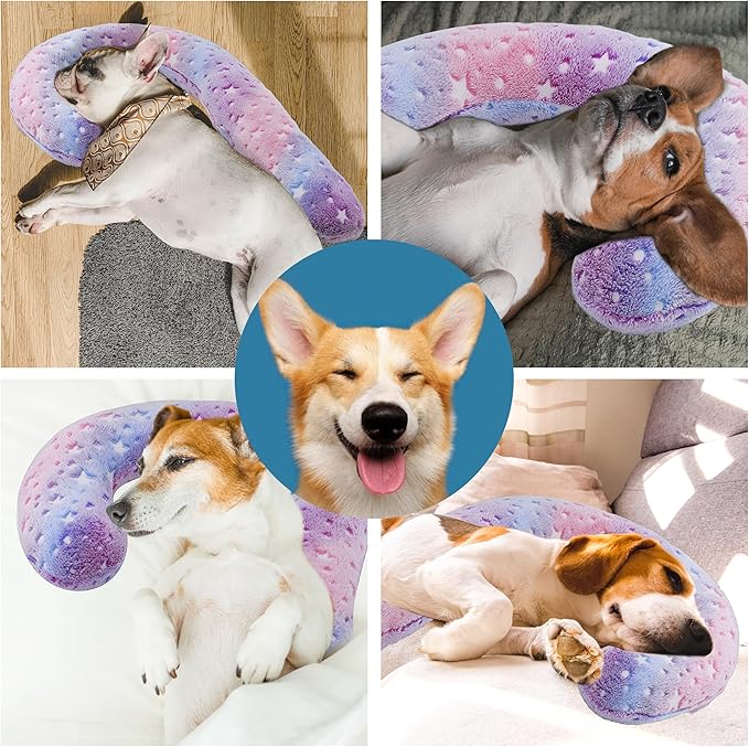 Pet Calming Pillow for Dogs, Soft U-Shaped Pillow Glow in the Dark, Joint Relief, Sleep Comfortably,Suit for Small, Medium, Large Dogs, Fluffy Pet Neck Pillow (L-Pink)