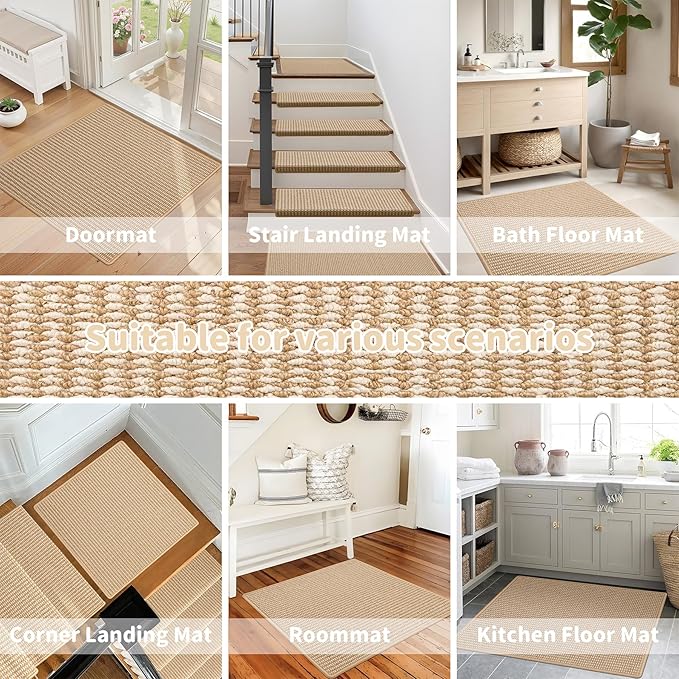 Brakki Bullnose Carpet Stair Treads, Non Slip Landing Mat for Wooden Steps Indoor, Soft Stair Rugs for Pets, Indoor Doormat for Kitchen Bathroom, Washable, 30"x30" 1pc, Beige and Cream