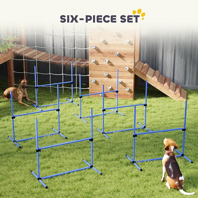 Pawhut Large Size Dog Agility Training Equipment 6KG Gross Wight, 6 PCS Adjustable Height Jump Bars, Obstacle Course Starter Kit for Large Medium Small Dog Puppy, Blue