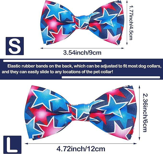 PET SHOW 10 Pack 4th of July Small Dog Bow Ties Sliding Collar Attachments Puppies Cats Patriotic Bowties for Medium Dogs US Flag Bowknots Pet Grooming Accessories for Independence Day