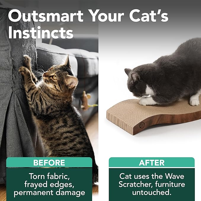 Reversible Wave Cat Scratcher for Indoor Cats - Cat Scratching Board, Horizontal Cat Scratch Pad Lounger with Reversible Usability and Extra Comfort for Lounge(2Pack, Go Green)
