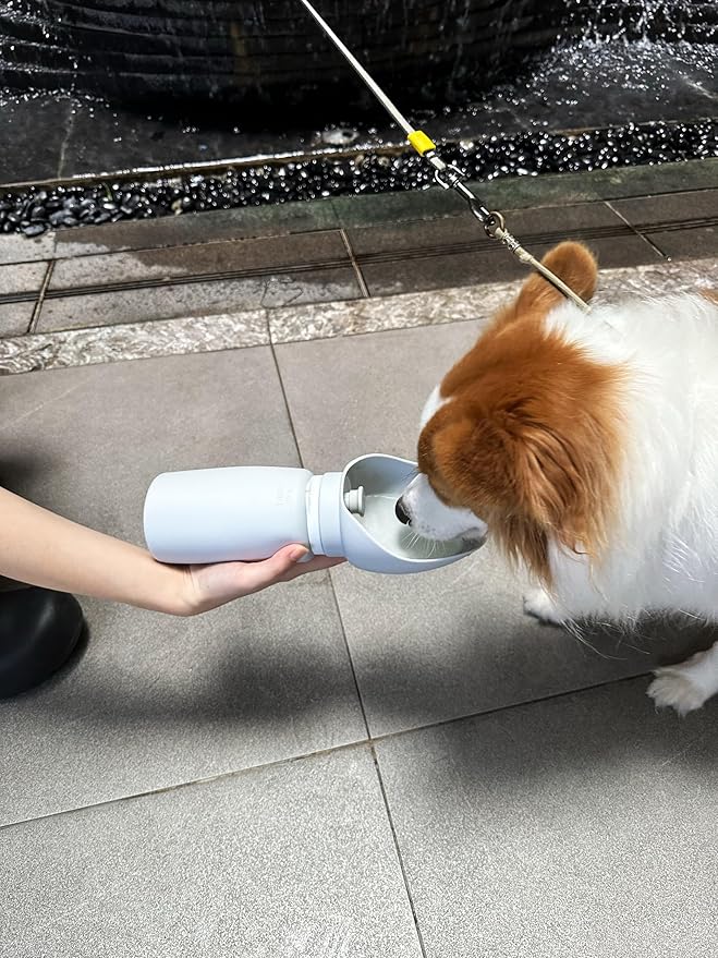 Foldable Portable Dog Water Bottle, 2 in 1 Integrated Collapsible Dog Water Bowl & Travel Dispenser, Leak-Proof Portable Pet Water Cup Ideal for Outdoor Walking, Hiking, Daily Travel(Gray)