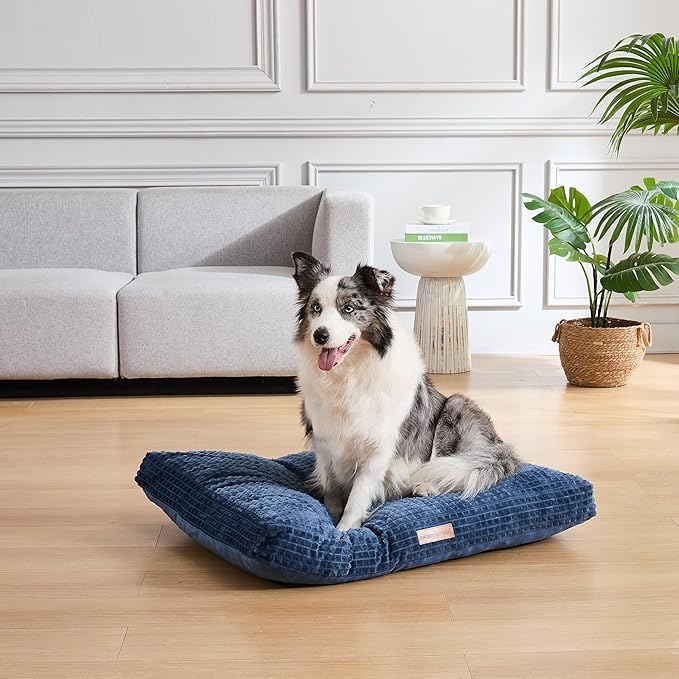 Modern Threads Ultra Plush Orthopedic Memory Foam Pillow Bed for Large Dogs with Supportive Filling and Stylish Textured Design, Blue, (36" L x 27" W x 4" Th)