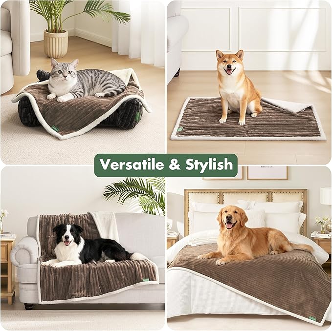 Waterproof Puppy Blankets for Small Dogs - Cozy Fleece Calming Cat Blanket for Couch Furniture Protector, Washable Dog Blankets for Indoors & Outdoors, Brown, 25"x35"