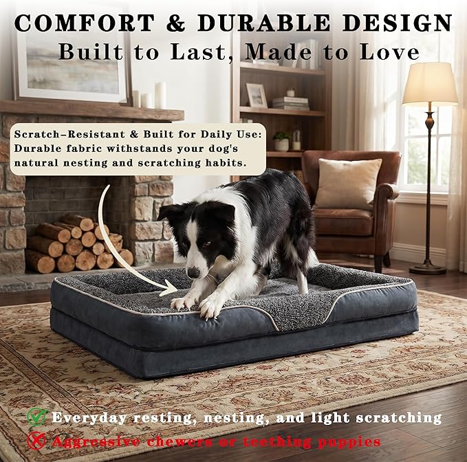 Orthopedic Dog Bed for Small Dogs, Waterproof Dog Bed with Memory Foam, Washable Pet Bed for Medium Sized Dog, Non-Slip Support for Joint Health