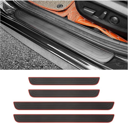 4PCS Car Door Sill Protector,Anti-Scratch Rubber Car Door Protector Edge Guards for Door Steps,Universal Waterproof Door Threshold Strips Exterior Accessories for Car Truck SU (Black+Red, Width 1.57")