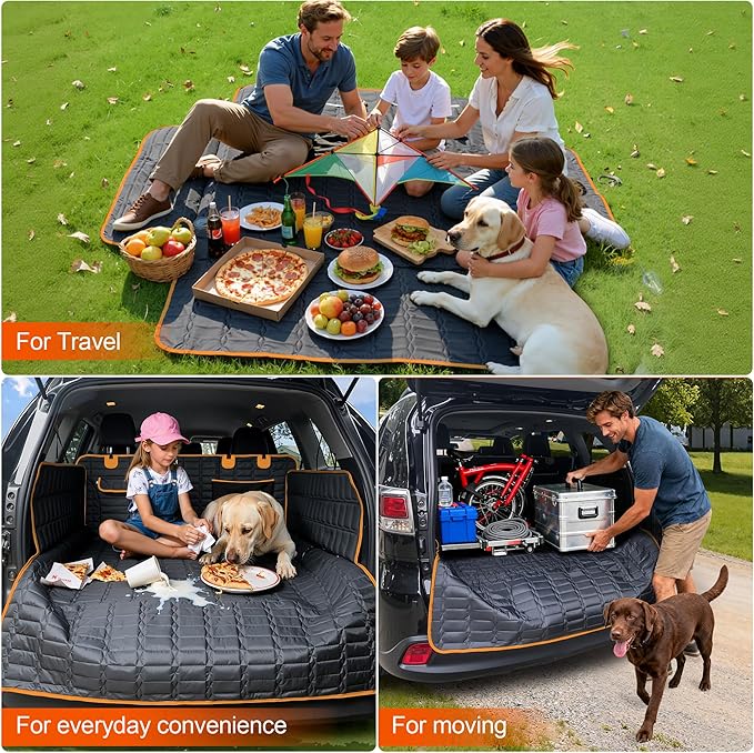 Reliadura SUV Cargo Liner for Dogs, Waterproof Pet Cargo Cover with Bumper Flap Protector, Scrachproof Non-Slip Dog Seat Mat for SUVs, Large Size Cargo Liner Universal Fit (Orange)