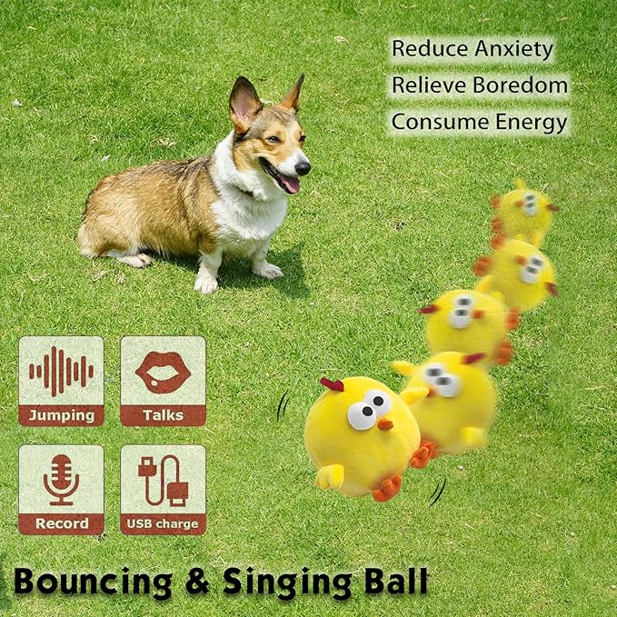 Interactive Dog Toys, Puppy Toys to Keep Them Busy, Rechargeable Squeaky Dog Toys, Bouncing Plush Chew Toy for Small Dogs for Boredom, Automatic Self Play Moving Music Toy