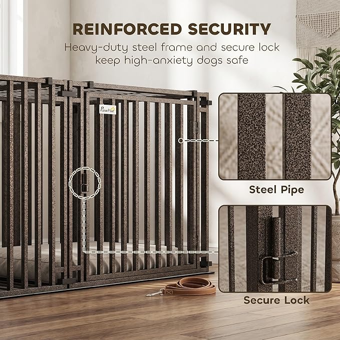 PawHut 83" L Heavy Duty Dog Crate, Extra Large Metal Cage Kennel with Divider and Mat, Modular Pet Playpen for Small Medium Large Breeds, Double Doors, Indoor Outdoor Use, Black