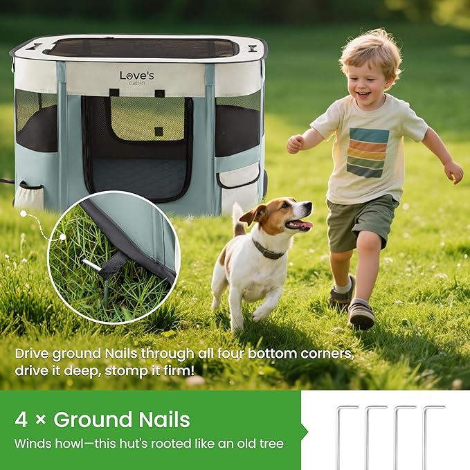 Love's cabin Dog Playpen Cat Puppy Pen, Portable Playpens for Pet Indoor/Outdoor Travel Camping, Foldable Kennel Tent Crate for Rabbits & Small Animals with Carrying Case (Gray Green with Pad, Small)