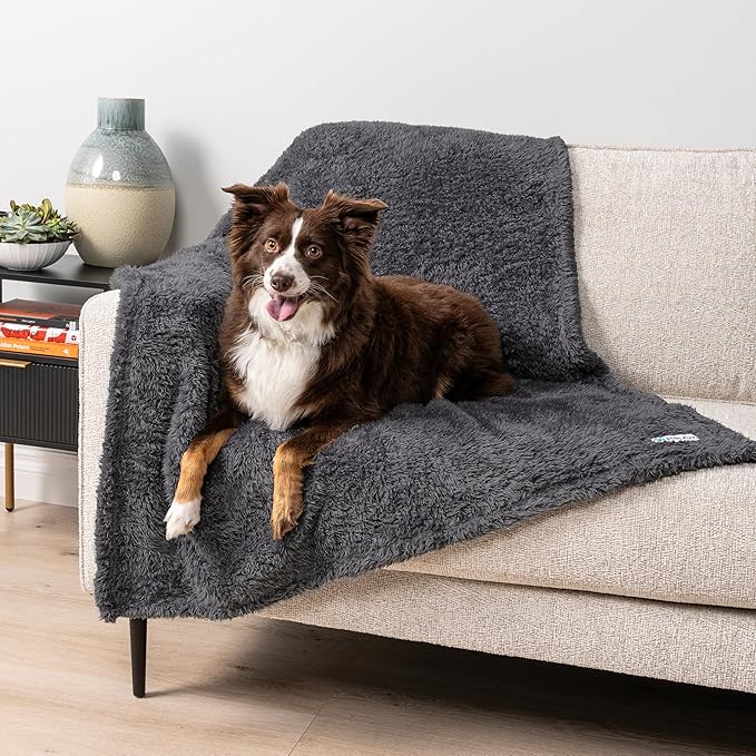 PetAmi Fluffy Waterproof Dog Blanket for Couch and Bed, Reversible Sherpa Pet Throw, Pee Proof Furniture Protector Sofa Cover, Washable Cat Blanket for Medium Large Dogs and Cats (Gray, 40x60)