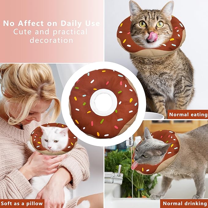 Seyezo Cat Cone Collar Soft, Adjustable Cat Recovery Collar Kitten Cones to Stop Licking, Cute Donut E Collar After Surgery, Cats Neck Pillow ConeElizabethan Cones of Shame (Waterproof Brown, Large)