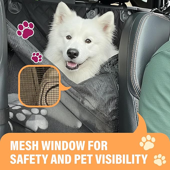 Active Pets Dog Car Seat Cover for Back Seat, Waterproof Pet Protection Hammock, SUV Truck Car Backseat Protector with Safety Features, Black