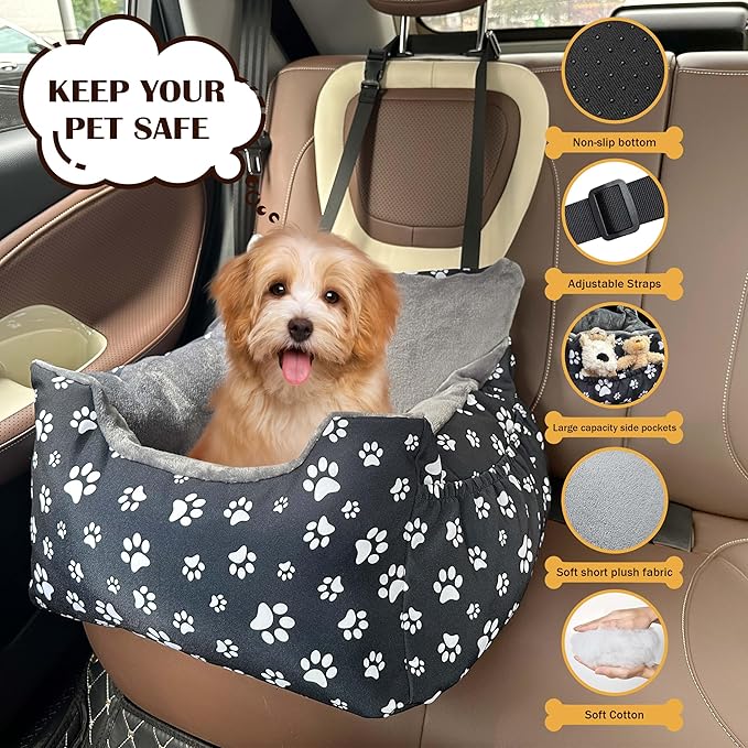 Dog Car Seats for Small Medium Sized Dogs Carseat for Car Funny Fuzzy Pet Dog Booster Car Seat Puppy Under 28 Lbs with Soft Plush Cushion&Washable Removable Cover