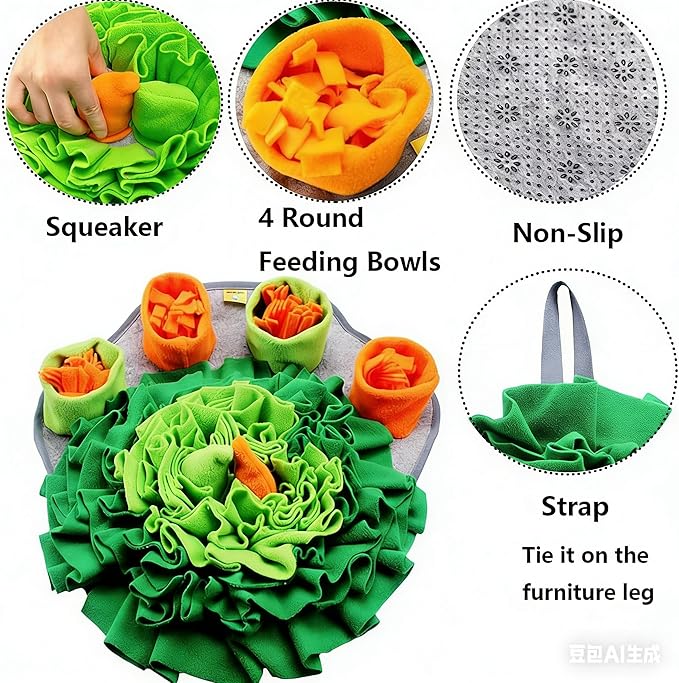 Rabbit Foraging Mat Snuffle Toy for Bunnies – Interactive Enrichment Puzzle Mat for Small Pets – Guinea Pig, Hamster, Chinchilla, Puppy – Indoor Pet Supplies for Chew, Feeding – Machine Washable 17"