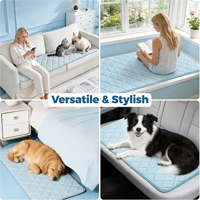 PPOLCA Waterproof Cooling Couch Protector for Dogs - Q-MAX>0.5, Thin Memory Foam Kennel Dog Crate Bed, Portable Non-Slip & Machine Washable Dog Pad for Indoor & Outdoor 28x80, Light Blue