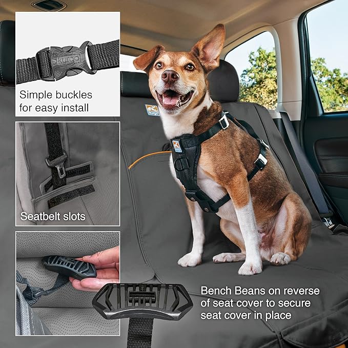 Kurgo Wander Bench Seat Cover, Dog Car Seat Protector, Waterproof & Stain-Resistant, Secure Fit, Charcoal Grey