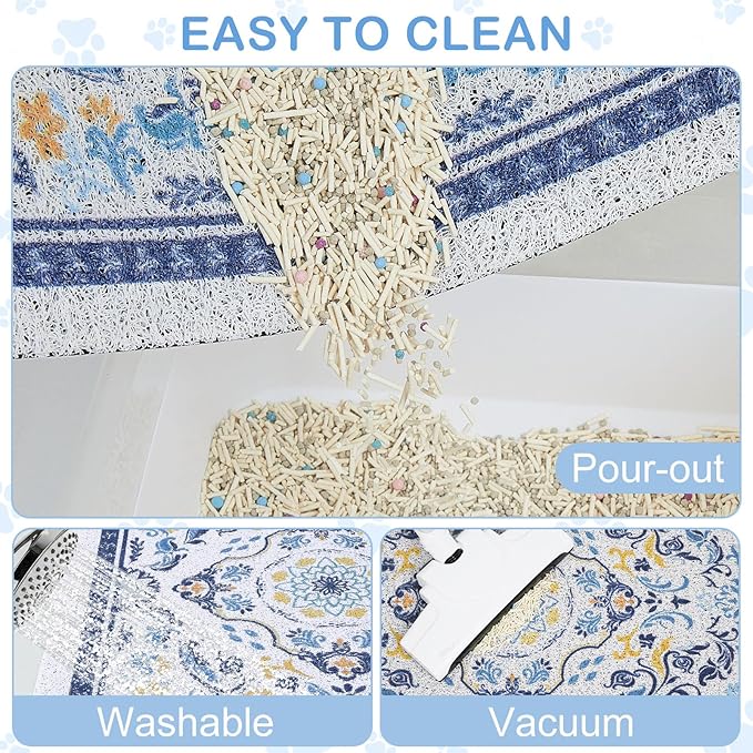 Cat Litter Mat Trapping Rug 33"x22", Large Litter Box Mat for Floor, Non-Slip Waterproof Backing, Soft Mesh Easy to Clean Pet Mat for Cat, Blue Yellow