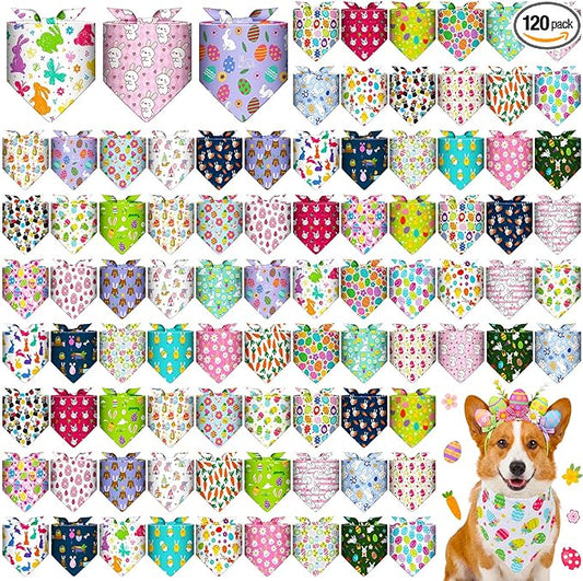 Youyole 120 Pcs Dog Bandana Bulks Bunny Dog Bandanas Rabbit Egg Pet Scarf Soft Cat Triangle Scarfs Pet Bandana Bibs for Small and Medium Breed