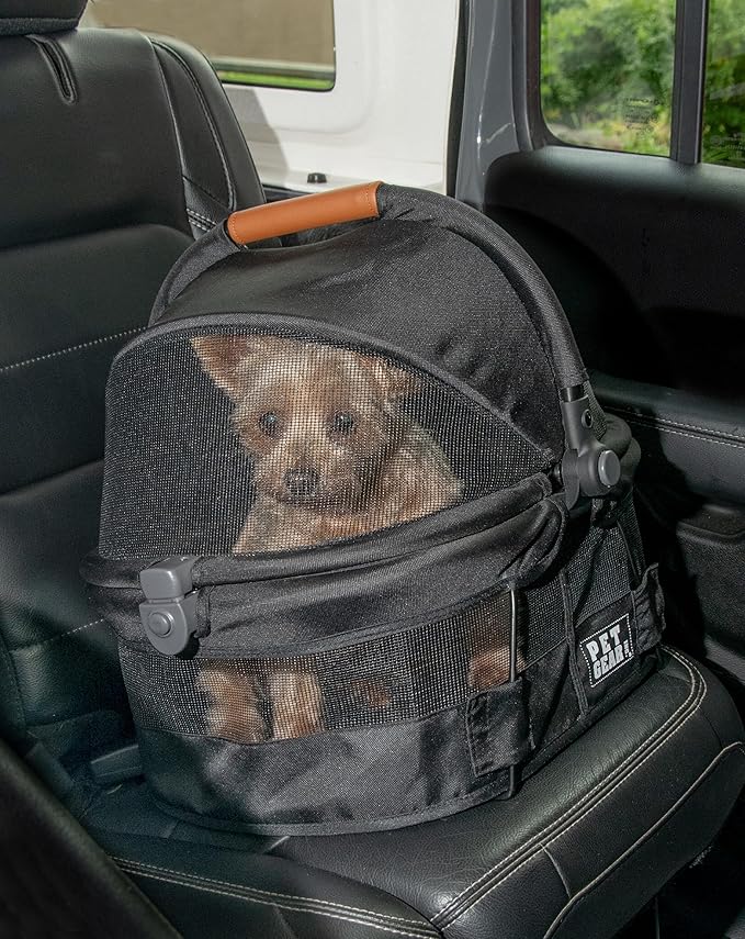 Pet Gear No-Zip View 360 Ultra Lite Pet Safety Carrier & Car Seat for Small Dogs & Cats, Push Button Entry, 15", Jet Black