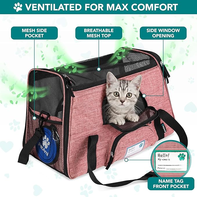 PetAmi Airline Approved Pet Carrier for Cats & Small Dogs, Soft Sided TSA Travel Carrier Bag with Sherpa Bed, Breathable Mesh Ventilation, Collapsible Bowl, Up to 18 lbs, Small Heather White Red