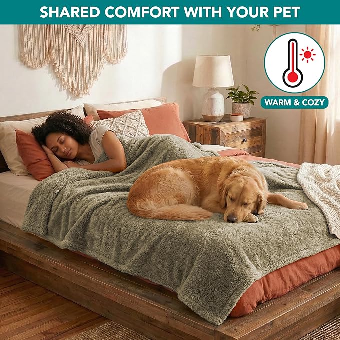 PetAmi Fluffy Waterproof Dog Blanket for Couch and Bed, Reversible Sherpa Pet Throw, Pee Proof Furniture Protector Sofa Cover, Washable Cat Blanket for Medium Large Dogs and Cats (Taupe Camel, 40x60)