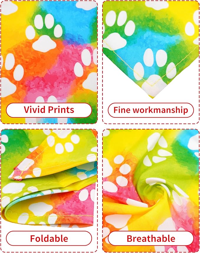 PET SHOW 50 Pack Big Extra Large Dog Bandanas Bulk XL Washable Paw Pattern Triangle Bibs Dogs Girl Boy Kerchief Set Pet Scarves Grooming Accessories