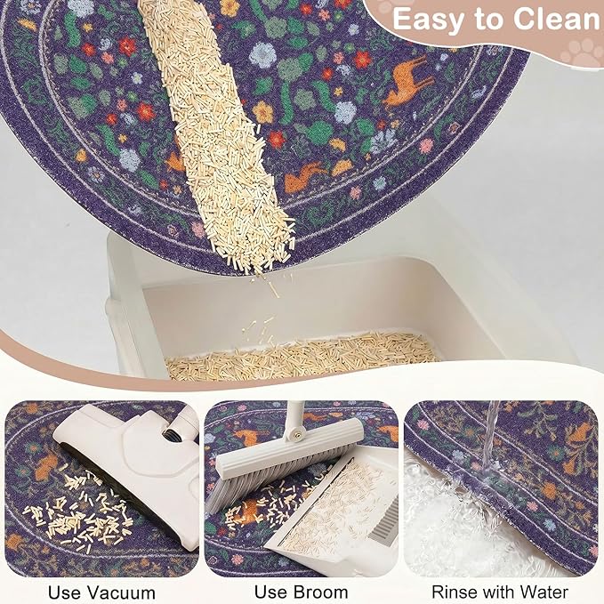 Bienbee Cat Litter Mat, 33" x 22" Large Size Litter Box Mat Rug with Non-Slip Bottom,Urine and Water Proof, Easy to Clean Cat Supplies Essentials for Indoor Kitty Kitten Floor, Dark Blue Flowers L