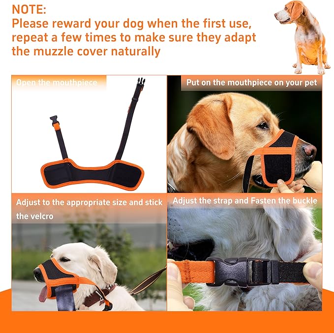 Seyezo Soft Breathable Dog Muzzle - Air Mesh Nylon, Adjustable, Drinkable, 6 Sizes (Orange, XS)