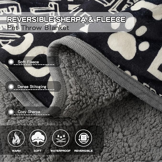 Waterproof Dog Blankets Pet Blanket 50"x60", Soft Fluffy Sofa Car Bed Protector, Reversible Sherpa Fleece Dog Blanket for Large Dogs(Letters)