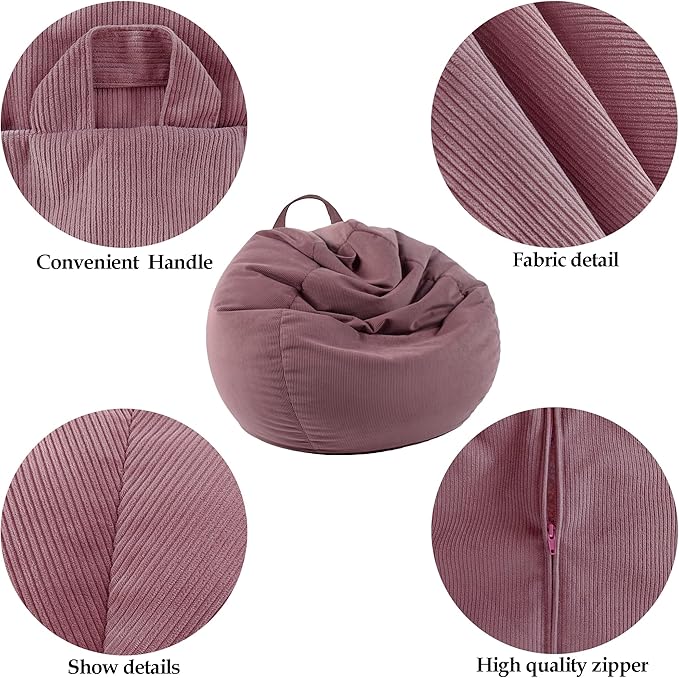 LPMOERA Stuffed Animal Storage Bean Bag Chair Cover (No Filler) For Kids and Adults.Pets Dogs/Cats Lazy Beds.Soft Premium Corduroy Stuffable Bean Bag For Organizing Children Plush Toys or Memory Foam