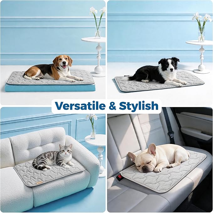 PPOLCA Waterproof Cooling Mat for Small Dogs - Q-MAX>0.5, Thin Memory Foam Kennel Dog Crate Bed, Portable Non-Slip & Machine Washable Dog Pad for Indoor & Outdoor 18x24, Grey