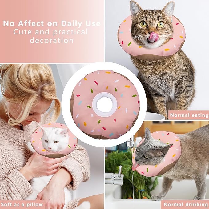 Seyezo Cat Cone Collar Soft, Adjustable Cat Recovery Collar Kitten Cones to Stop Licking, Cute Donut E Collar After Surgery, Cats Neck Pillow Cone Elizabethan Cones of Shame (Waterproof Pink, Large)